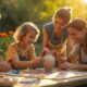 Family making pottery together