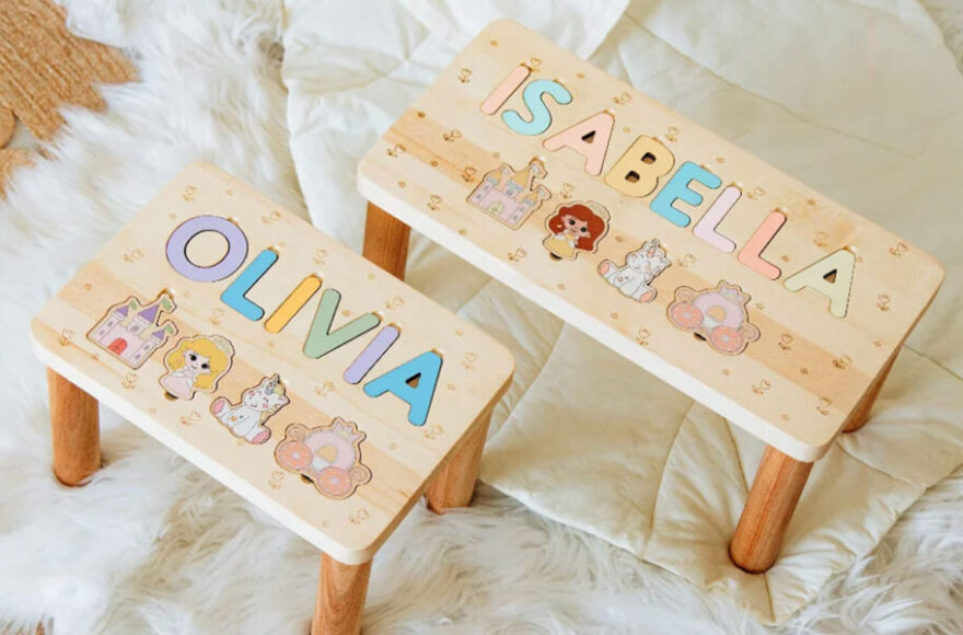 Personalized Wooden Name Puzzle Stool for Kids