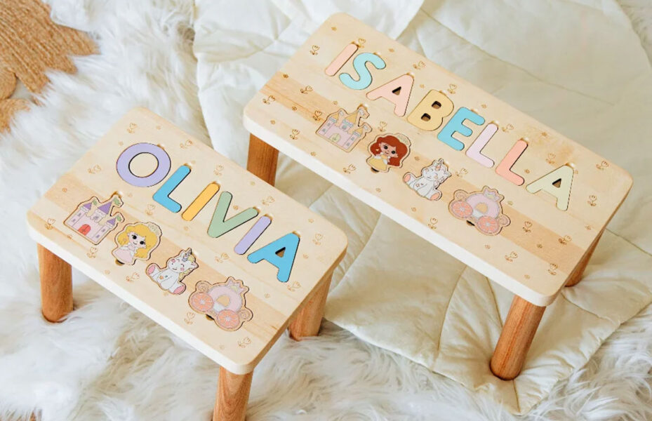Personalized Wooden Name Puzzle Stool for Kids
