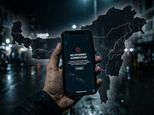Manipur internet shutdown April 2026 — smartphone showing no connection symbolizing the digital blackout across five valley districts