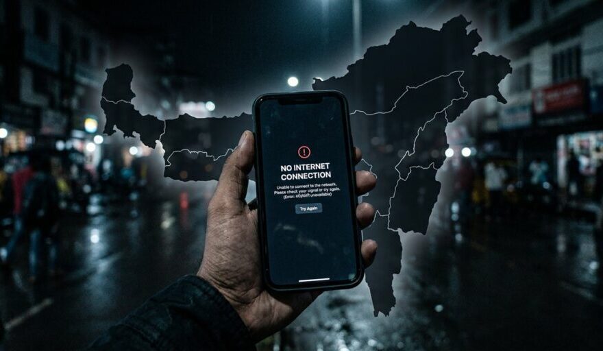 Manipur internet shutdown April 2026 — smartphone showing no connection symbolizing the digital blackout across five valley districts