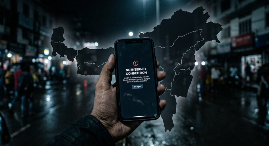 Manipur internet shutdown April 2026 — smartphone showing no connection symbolizing the digital blackout across five valley districts